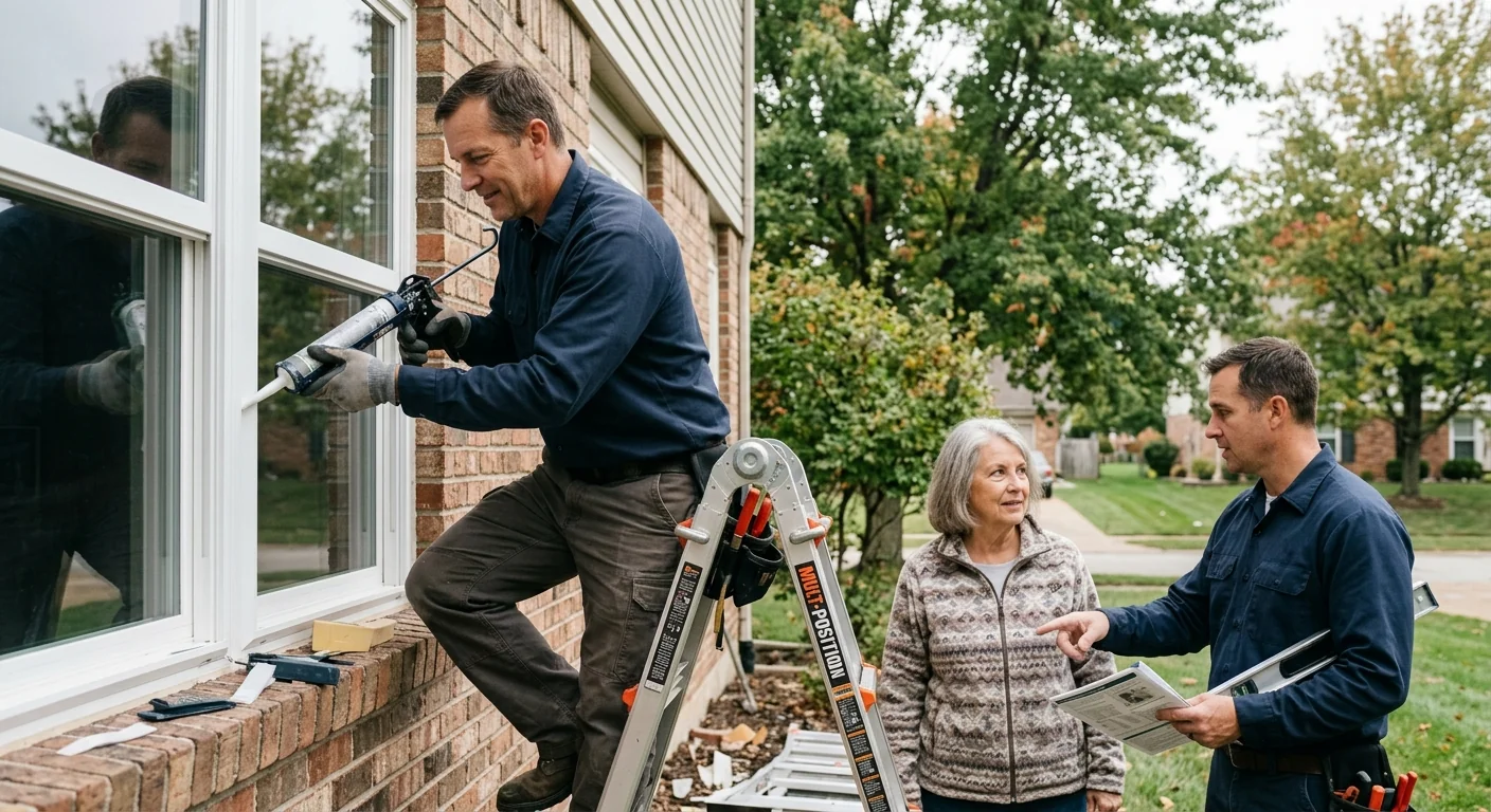 Technician measuring a window opening during a Chesterfield home estimate
