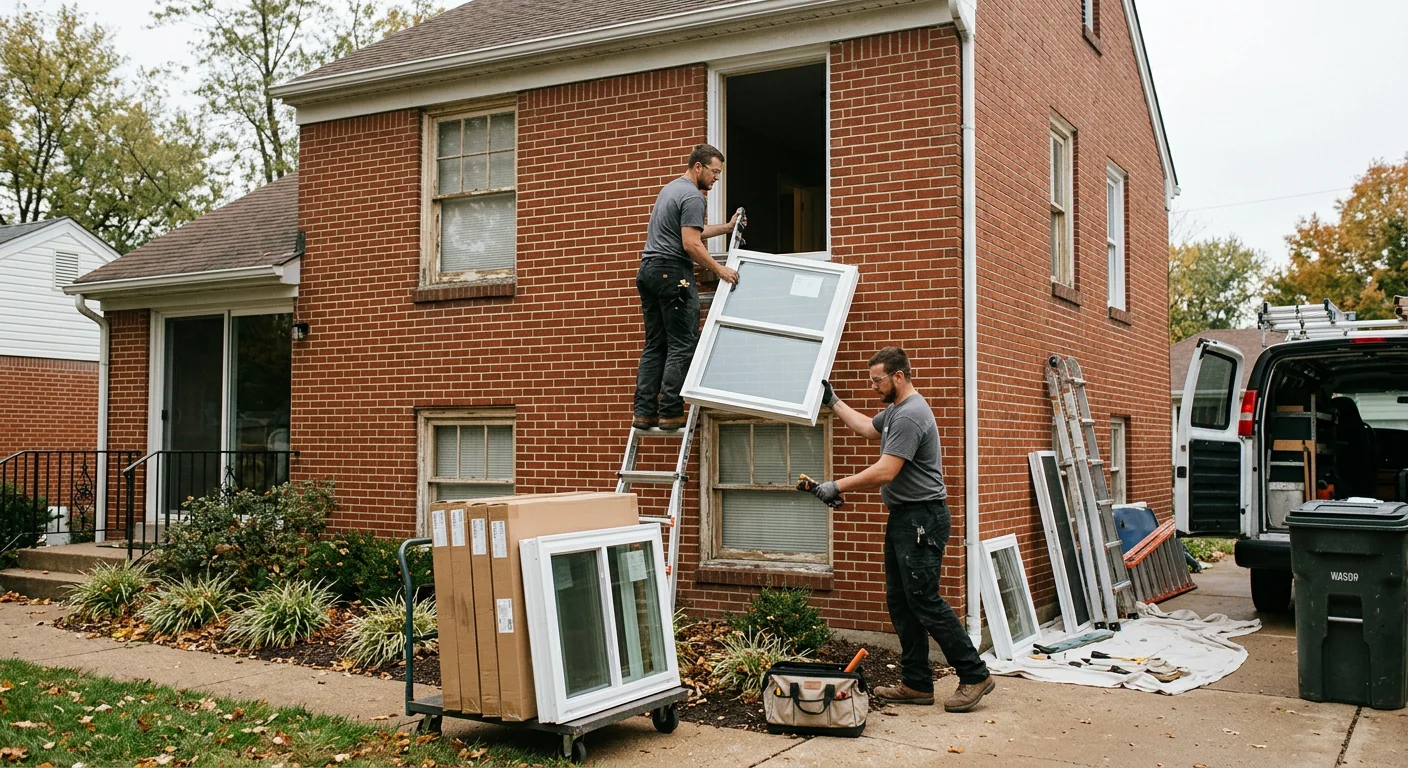 Aging exterior windows on a Chesterfield home showing wear and outdated frames