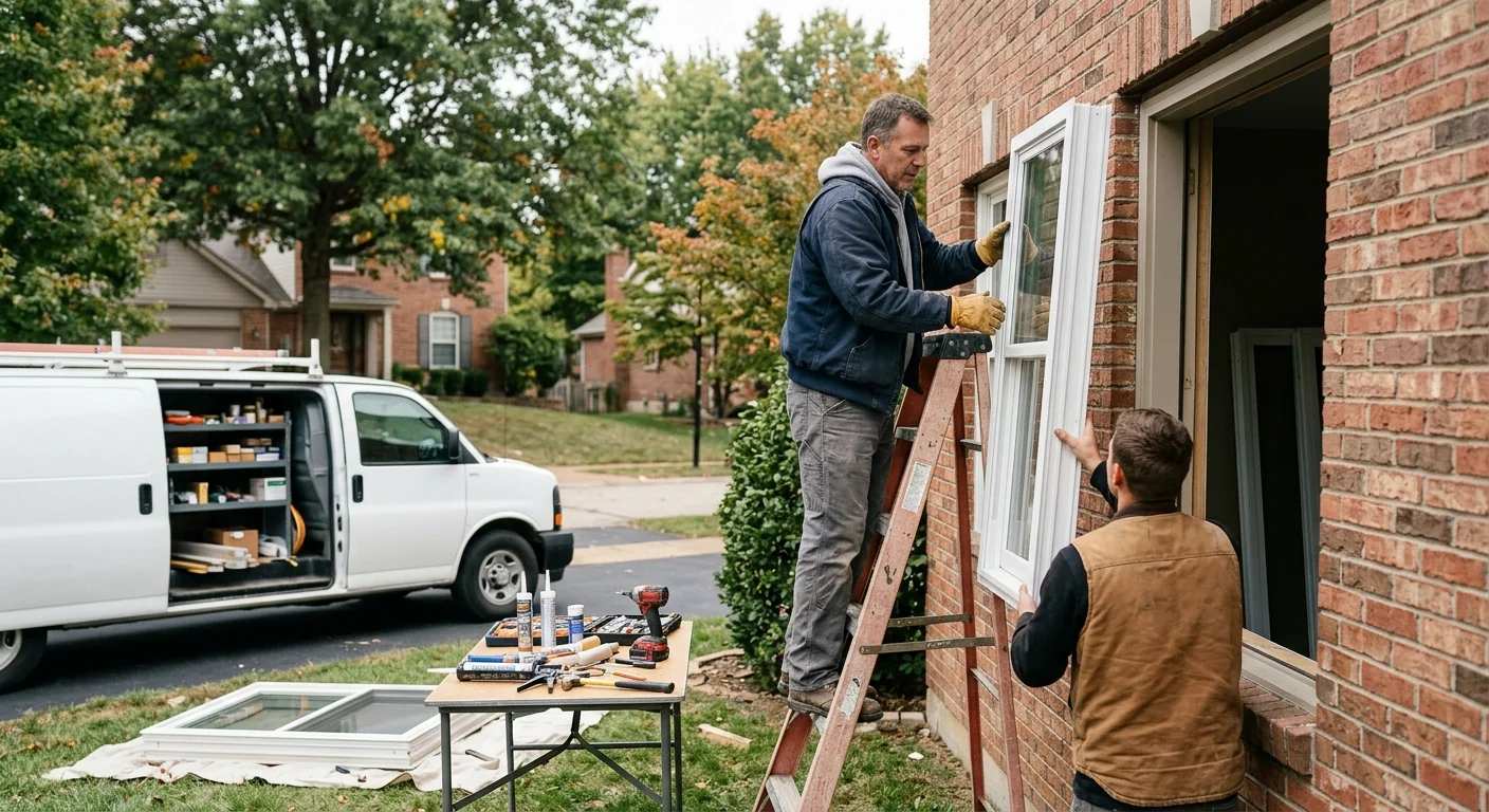 Window installer completing a post-job walkthrough with a Chesterfield homeowner